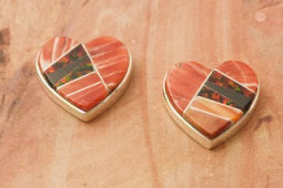 Calvin Begay Genuine Spiny Oyster Shell Sterling Silver Heart Earrings